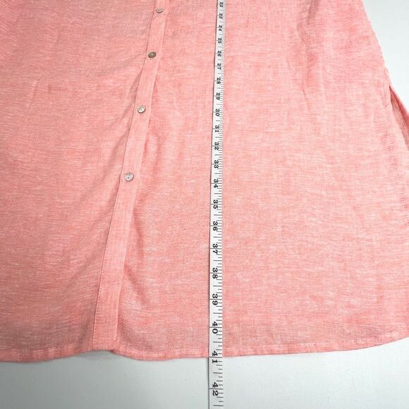 Tahari Linen Blend Coral Button Up Cover Up Shirt Dress Large - Picture 9 of 10